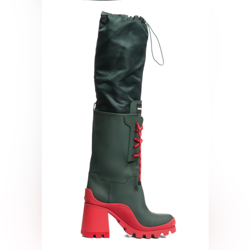 DSQUARED2 Green & Red Lace-Up Heeled Boots Size 39 - Picture 6 of 15